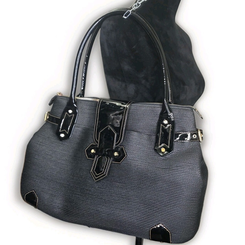 ERIC JAVITS  SHOULDER  Tote HANDBAG woven style Black Gold Hardware Satchel